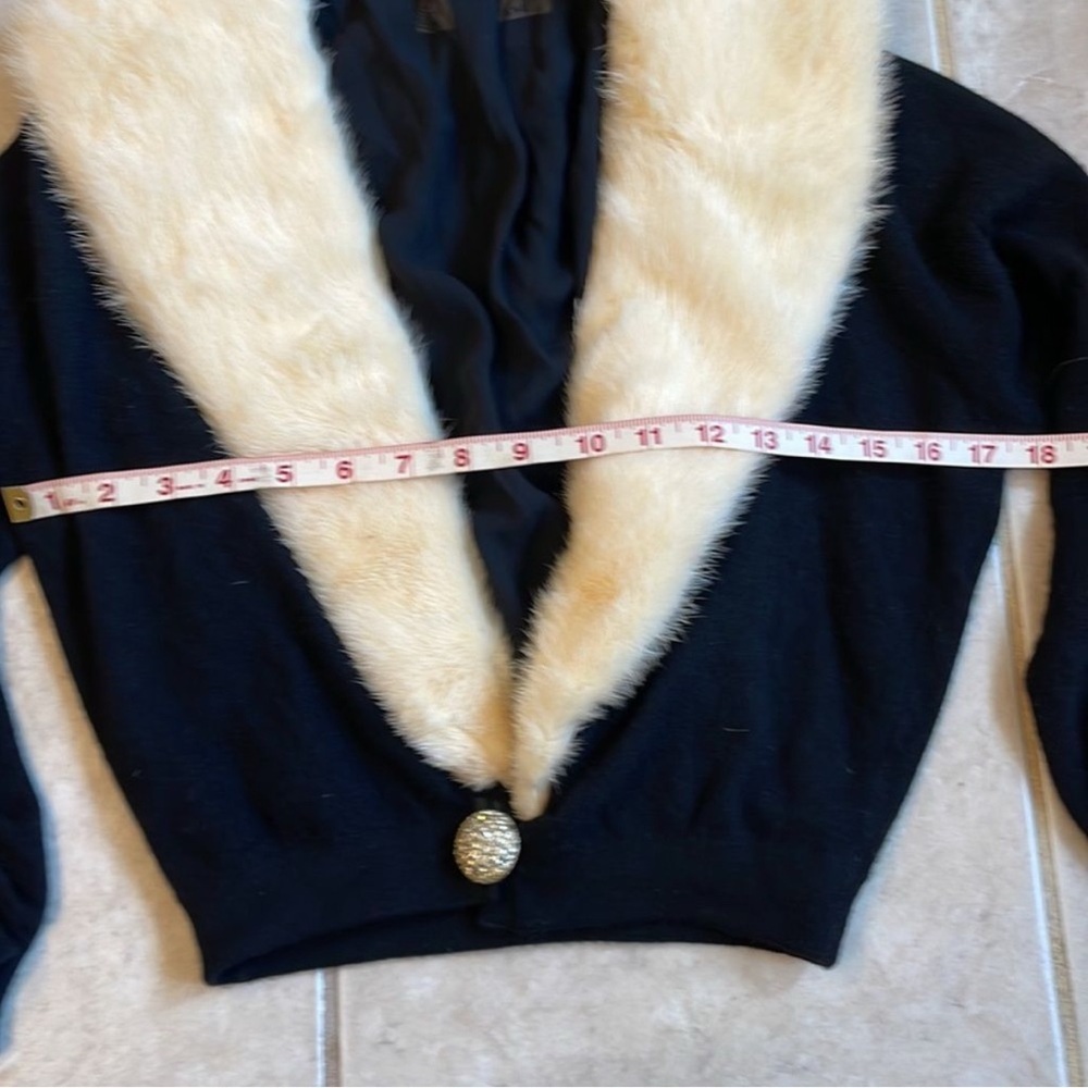 Vintage Pringle Of Scotland Cashmere Cardigan Sweater Jacket Mink Fur Collar S-M - Picture 8 of 11